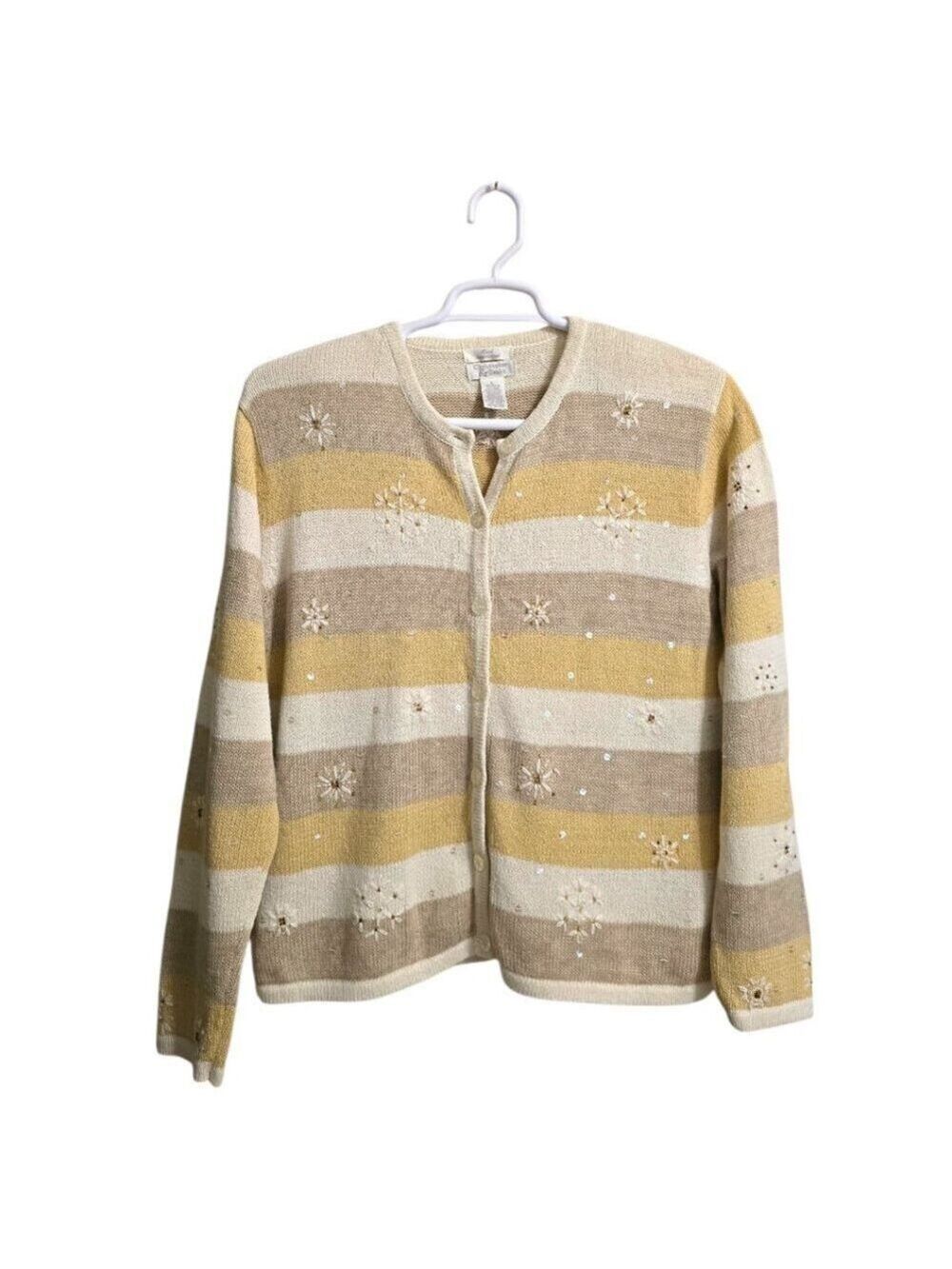 Christopher & Banks Vintage Hand Embroidered Beaded Silk Blend Cardigan Sz L